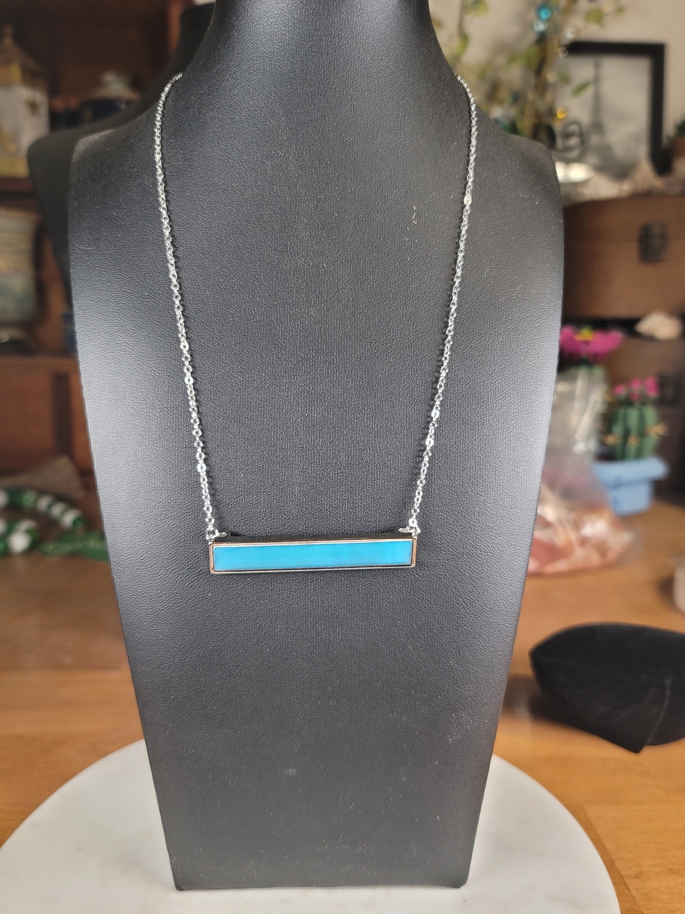 paparazzi Silver-Tone Bar Necklace with Turquoise Shell Inlay